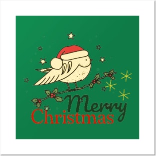 VINTAGE STYLE CHRISTMAS BIRD MERRY CHRISTMAS Posters and Art